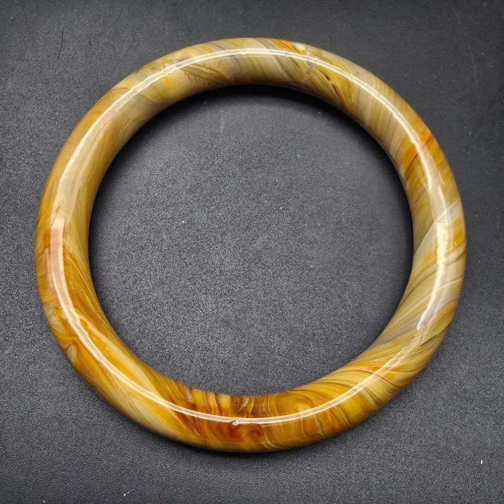 Vintage Marbled Glass Bangle Bracelet Beige Brown Faux Agate 1